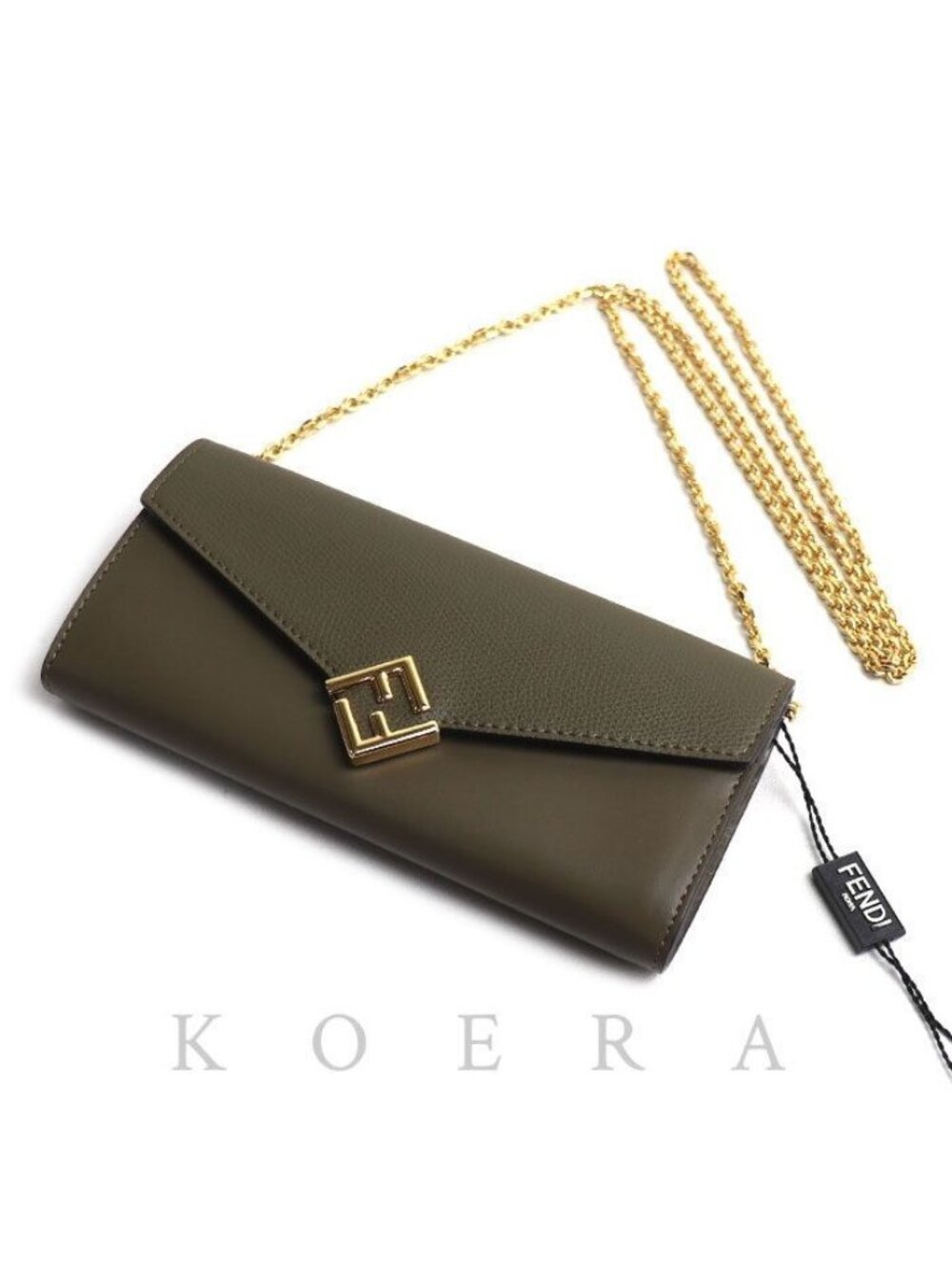 Fendi FF Diamond Chain Wallet Avocado Shoulder Bag